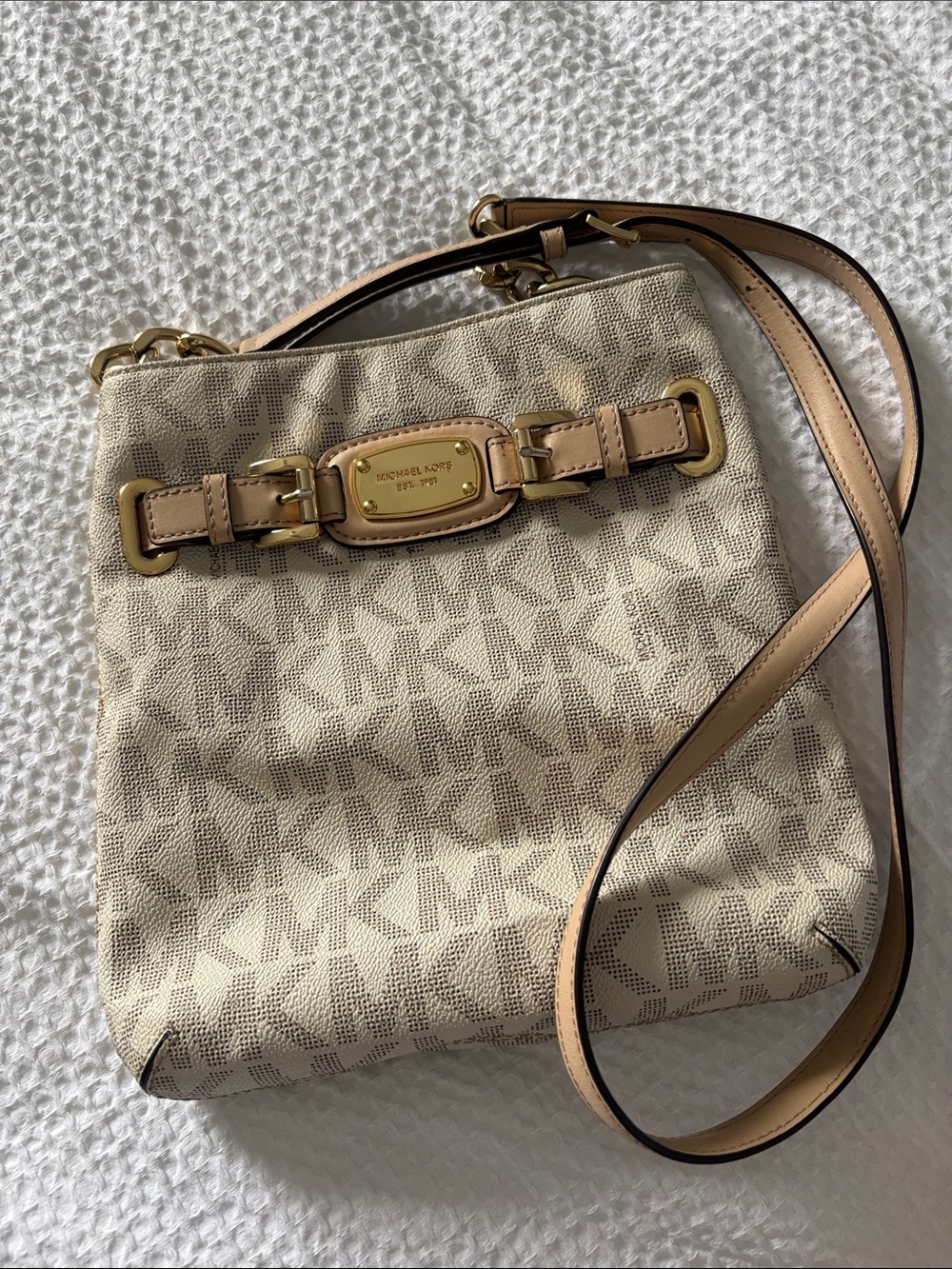 Michael Kors Tan & Beige Signature MK Crossbody Bag